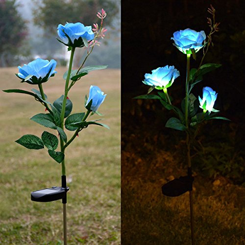 Homeleo Solar Garden Lights,Light up Rose Flower Stake, Outdoor Solar Powered Artificial Ornaments for Garden Patio Pathway Backyard Driveway Christmas Decoration - Blue