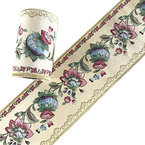 Simplemuji 5 Meters Lantern Flower Self-Adhesive Wallpaper Border PVC Wall Covering Borders Bathroo 10cm by 5mm Kitchen Tiles Decor Sticker (Cream Color)