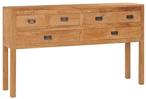 vidaXL Teak Massiv Sideboard mit 6 Schubladen Kolonialstil Kommode Beistellschrank Mehrzweckschrank Anrichte Schrank Konsolentisch 125x30x75cm