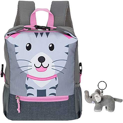Fabrizio Rucksack Kinder Jungen Mädchen PET Recycling Kinderrucksack Katze, Tiger oder Hund Kindergartenrucksack + Elefant-Anhänger (Katze Amelie)