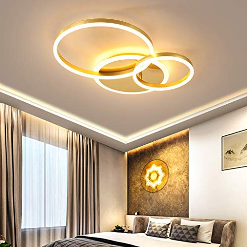 A.1.Coo LED Deckenleuchte Wohnzimmerlampe Ring Design Metall Deckenlampe modern Dimmbar Acryl Deckenbeleuchtung Kinderzimmer Lampe Esszimmer Schlafzimmerlampe Bad beleuchtungr,Gold,3 Ringe