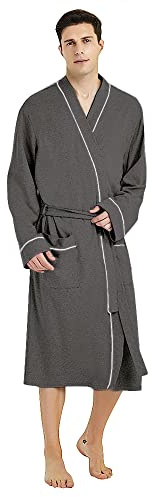 U2SKIIN Herren 100% Baumwolle Bademantel Morgenmantel leicht | Herren Morgenmantel leicht lang Bademantel Kimono Hausmantel Saunamantel Loungewear