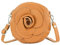 modamoda de T225 Damen Leder Umhängetasche Abendtasche Clutch Blüte Klein handmade in Italy, Farbe:Cognac