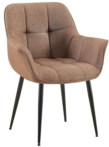 CLP Esszimmerstuhl Roseville I Moderner Stuhl mit Armlehne und gepolsterter Rückenlehne I Polsterstuhl bis 150 kg belastbar und ergonomisch, Farbe:Taupe, Material:Stoff