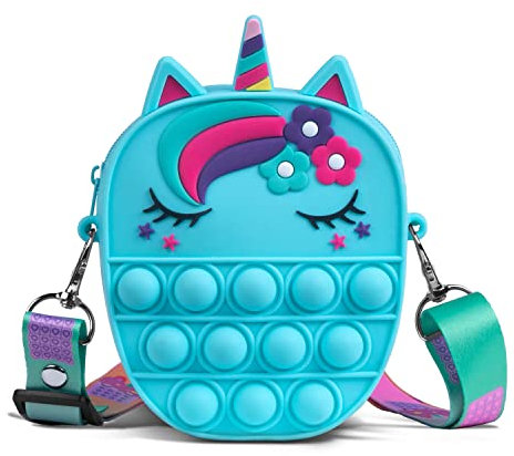 Sichy Pop It Tasche, 2 in 1 Fidget Toys Taschen Umhängetasche mit Längenverstellbarem Tragegurt, Pop It Einhorn Tasche für Erwachsene Kinder Geschenke für Mädchen