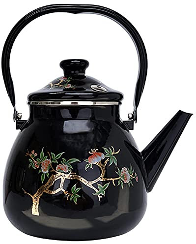 SGSG Teiera Smaltata 3.8L Bollitore Floreale Teiera all'aperto Piano Cottura Teiera Teiera Teiera Vintage a Fogli mobili Retro Caffettiera Turca