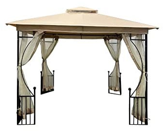 GardenKraft 10799 3m x 3m Outdoor Patio Gazebo/Strong Rust-Resistant Metal Frame/Water-Resistant Polyester Canopy/Sides Included/Mosquito Net Roof Lining/Beige Colour