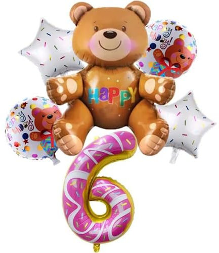 DIWULI Bären Luftballon Set 6 Jahre - Teddy-Bär Deko XL