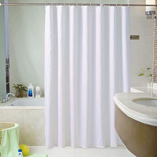GONOVE Duschvorhang für Badezimmer 200 x 200 cm Schimmelresistent Dicke Polyester Stoff Weiß Duschvorhang Liner Wasserdichter langer Badevorhang mit Haken, waschbar und gewogen Saum