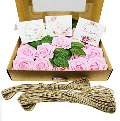 Cayway Rosa Falsa de Espuma con Tallo, Artificiales Espuma Rosa, Rosado Rosas Artificiales con Tallo con Tallos con Tarjetas de Felicitación para Bodas, Fiestas, Hogar