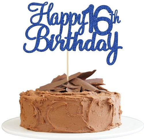 Gyufise 3Pcs Happy 16th Birthday Cake Topper Glitter 16th Birthday Cake Pick Cheers to 16 Years Old Sweet 16 Cake Decorations for 16th Birthday Wedding Anniversary Party Supplies