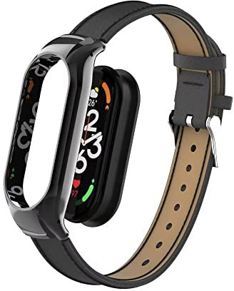 nuosiweilang Kompatibel Für Xiaomi Mi Band 7 Armband,Sport Leder Uhrenarmband Armband Ersatzarmband Für Mi Band 7 Männer und Frauen,Schwarz