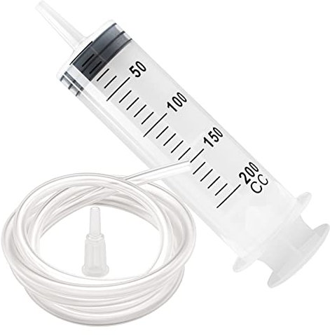 Spritze 200 ml mit 1 m Schlauch, Katheteransatz und Luer Adapter. Wiederverwendbare Plastikspritze als Pipette, für Flüssigkeiten, Ölspritze, Dosierspritze aus Kunststoff für Garten, Industrie