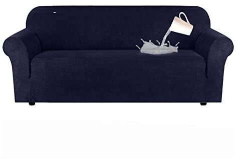 EXTLEZSA Sofabezug, Stretch Elastische Sofahusse Dicke Sofabezug rutschfeste Sofahusse Sofas Mit Armlehnen Wasserdichter Sofabezug Für Anti-Haustierkratzer (Dreisitzer,Navy Blau)