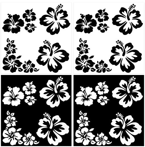 GORGECRAFT 2 Farbe 4 Bögen Hibiskus-Blumen-Auto-Aufkleber Hawaiianische Aufkleber Und Abziehbilder Reflektierende Aufkleber Wasserdichtes Vinyl Auto-Außendekoration Für LKW Motorrad Türen Wände