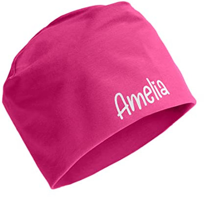 AngelicArt Personalisierte Kindermütze, Beanie für Kinder mit Wunschnamen, für Jungs, Mädchen, Unisex aus Baumwolle/Jersey (Pink)
