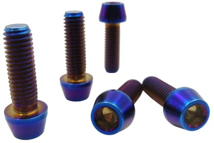 RISON Titanium Bolzen M4x0.7x10mm Bolzen Konischer Innensechskant Schrauben GR5 Schrauben TC4 Innensechskant Bolzen gebrannt Blau Sechskant Innensechskantschrauben für Fahrradvorbau 5 Stück