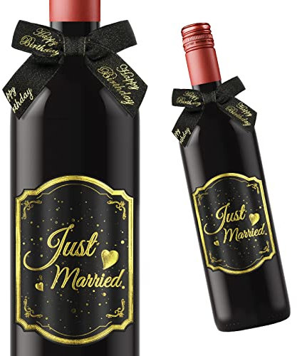 Giftota 2 Stück Hochzeit-Flaschenetikett & Geschenkschleifen - Weinetiketten Personalisiert Selbstklebend für Sekt und Schaumwein - Hochzeits Deko - Geburtstags-Geschenk für Männer & Frauen & Paar