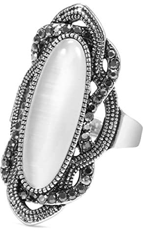 YAHOYA Bague en Opale Blanche de Style bohème de qualité supérieure Grande mosaïque Ovale plaquée Argent AAA Bagues en Cristal Gris pour Femmes Bijoux Vintage