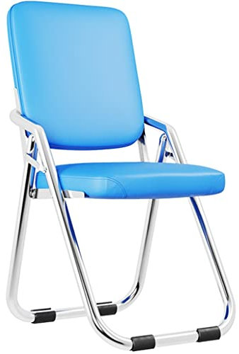 Klappstuhl Klappstuhl Gepolstert Küche Balkonlounge Rückenlehnenstuhl, Hauptfaltbarer Speisender Stuhl, Bequemer Computerstuhl des Büros, PU-Leder (Color : Blau, S : 46 * 55 * 86cm)