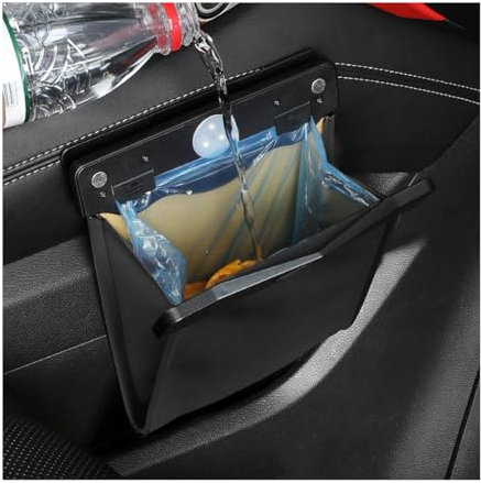 CGEAMDY Car Trash Bin, Waterproof PU Garbage Can, Hanging Trash Can Organizer for Car Door Back Seat, Multipurpose Mini Portable Waste Bin With Rubbish Bag for SUV Truck Kitchen Office (Black)