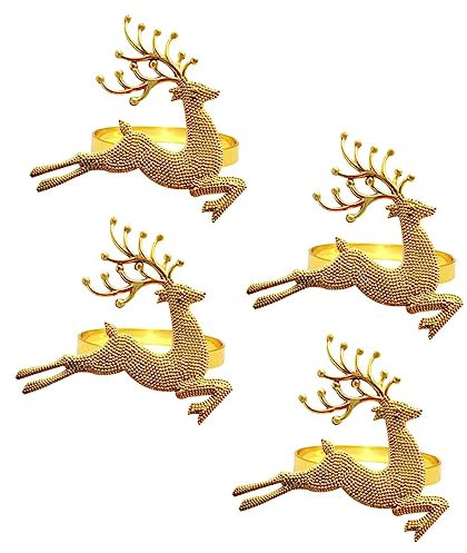 LABRIMP Serviettenhalter 4 Stück Serviettenring Weihnachtsgeschirr Serviettenringe Aus Legierung Elch-Serviettenring Elch-Serviettenhalter Goldener Stoffring Legierung Hirsch
