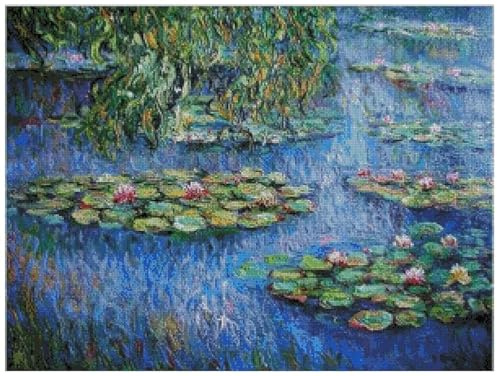 Waterlily Monet Oil Painting DIY,Counted Cross Stitch, 300x220 Stitch, 14 Count, 54x40cm Big Cotton Cross Stitch kit