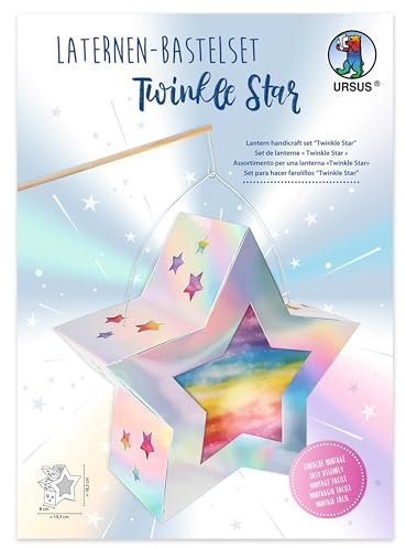 Ursus 18790001F - Laternen Bastelset, Twinkle Star, Silber, ca. 19,3 x 18,3 x 8 cm, Set zum Erstellen einer selbstgebastelten Stern-Laterne, aus Karton 350 g/m² und Transparentpapier 110 g/m²