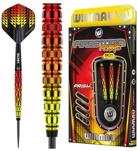 WINMAU Firestorm Flame 23 Gramm Professionelles Wolfram-Dart-Set mit Flights und Schäften (Shafts)