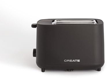 CREATE/TOAST STUDIO/Toaster Schwarz / 6 Leistungsstufen, Krümelschublade, Thermostat, Auftauen, Aufwärmen, 2 breite Scheibenschlitze, 750W
