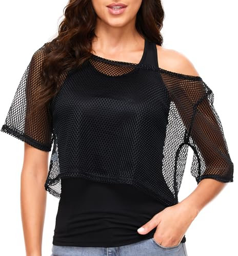 Kiiwah Camiseta de Red De Malla para Mujer, 80 Años 90 Disfraz Camiseta De Malla, Camiseta Rejilla de Neón para Señoras para Discoteca, Fiesta, Carnaval, Fiesta Temática