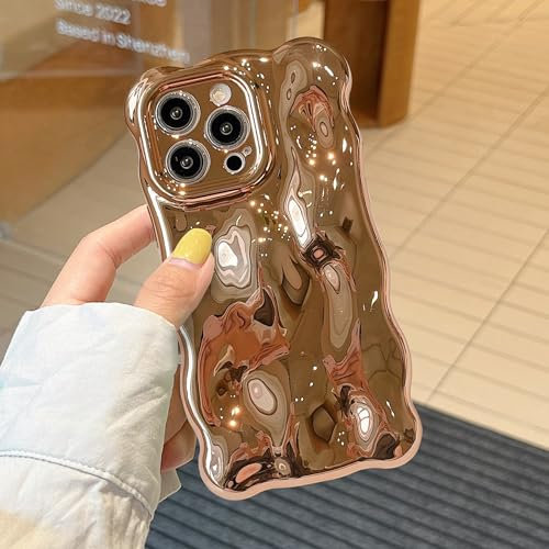 XIZYO Case for iPhone 13 Pro 6.1 Inch, Cute Solid Color Curly Wave Shape Soft TPU Bumper Phone Case, for Women Girls Aesthetic Design Silicone Slim Shockproof Phone Cover, Gold