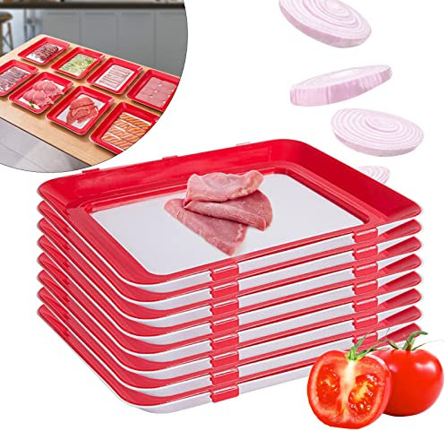 8* Konservierung Tablett Stapelbar Aufschnitt Box Frischhalte Dose Stapel BehäLter Lebensmittel Aufbewahrungsbox Kreatives Tray Storage Container FüR Wurst Gesunde Frisch Food Rot+Weiß 29.5*22.5Cm