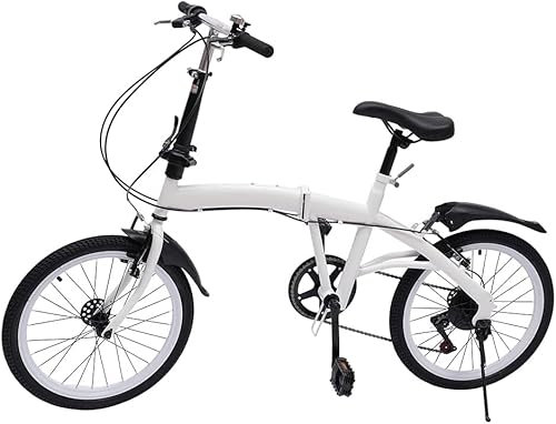 NadineDutol 20 Zoll Faltrad Klapprad, Erwachsene Faltrad Klappfahrrad, Weiß Fahrrad MäDchen Jungen, 6-Gang Klapprad Camping City Bike