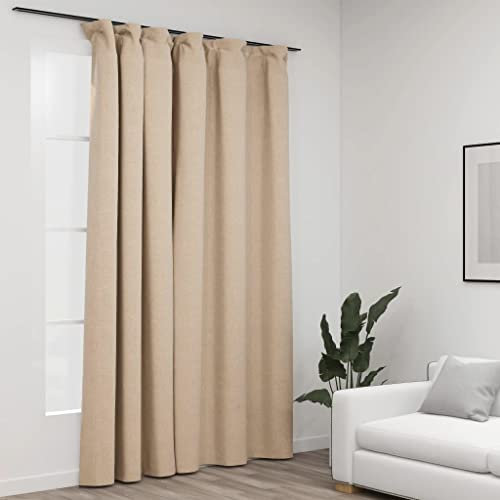 FENLAX Tenda oscurante con ganci, effetto lino, beige, 290 x 245 cm, per ufficio, camera da letto, moderna, per soggiorno, camera da letto, protezione della privacy