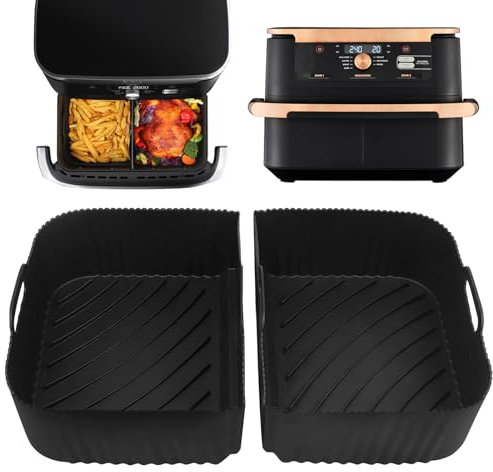 YQL Air Fryer Liners Silicone for Ninja Foodi Flexdrawer Dual Air Fryer 10.4L AF500UK/ AF500UKCP, 2PCS Reusable Air Fryer Liners/Ninja Airfryer Accessories/Air Fryer Trays/Air Fryer Inserts (Black)