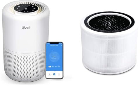 LEVOIT Smart WiFi Air Purifier for Home, Alexa Enabled HEPA Filter, CADR 170m³/h & Core 200S-RF Air Purifier Filter, 3-in-1 HEPA, High-Efficiency Activated Carbon, White