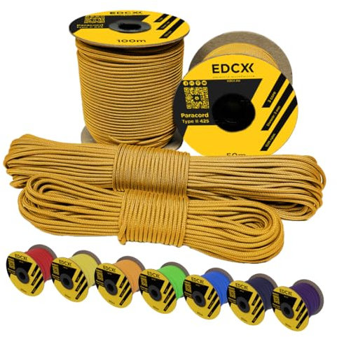 EdcX 3 mm Nylon Paracord 425 (15, 30, 50 and 100m) – 3 mm Type II, 100% Nylon Rope, 3 Strand Rope, 3 mm Nylon Rope in Many Colors (Orange Yellow, 30 m)