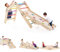 COSTWAY 5 en 1 Échelle d'escalade Montessori Enfant avec Rampe Double Face & Réglable, Triangle d'escalade Pliable en Bois avec Toboggan & Bascule, Intérieur, Charge 60kg pour Enfant de 3 Ans+