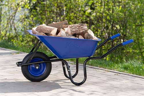 TIREX by xonic® Schubkarre mit Stahlfelge – Verzinkte Wanne bis 250kg/ 100l - Robuste Ausführung für Garten und BAU – Schieb-Karre mit Luftrad (Luftrad Dunkelblau-Edition)