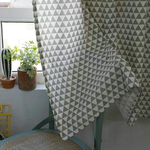 Bishilin Gardinen Lichtdurchlässig, Vorhänge mit Ösen 2 Set Grau Modern Bedruckt Dreieck Motiv 140x215CM Wohnzimmer Gardinen und Vorhänge Fenster