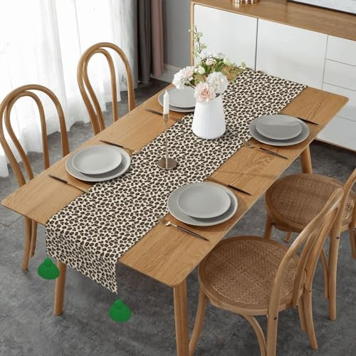 Table Runner, Imitation Linen Table Runner With Tassels Table Decoration for Home Party,Leopard Print Print