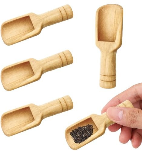 Lot de 4 petites cuillères en bois de bambou respectueuses de l'environnement et faciles à nettoyer pour cuisine, sel de bain, sel, cuillères naturelles pour bonbons, miel, épices, sucre, thé en