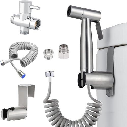 Douche de bidet pour ensemble WC avec vanne 3 voies (G1/2 et G3/8), nettoyage quotidien et salle de bain, raccord de pomme de douche bidet de salle de bain en acier inoxydable