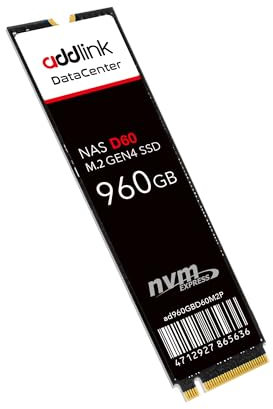 Addlink D60 960GB M.2 2280 High Endurance Enterprise NAS Internal SSD for Business Server Data Center, PCIe Gen4X4 NVMe 1.4 3D eTLC, Up to 6,000 MB/s, Durability of up to 1,900 TBW (ad960GBD60M2P)