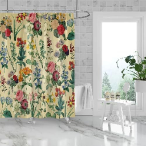 AJALGZ Duschvorhang mit Retro-Blumenmuster, wasserdicht, waschbar, für Badezimmer, Duschwand, Badewannen-Dekor, 90 x 150 cm (B x L)