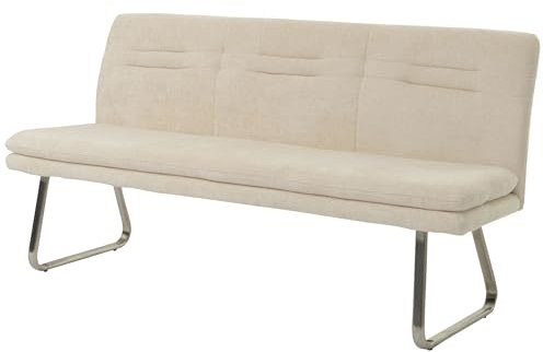 Mendler Sitzbank HWC-H70, Esszimmerbank Bank Polsterbank, Lehne Stoff/Textil Chenille Edelstahl gebürstet 180cm - Creme