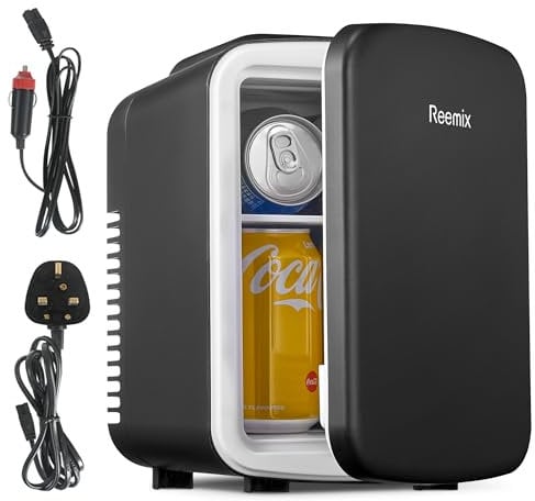 Mini Fridge 4 Litre, 6 Can Portable AC+DC Power Cooler & Warmer, Portable Small Fridge for Bedrooms, Cars, Offices; Skincare, Makeup, Cosmetics, Food (Obsidian Black, 4L)