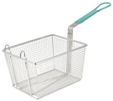 LOVIVER Colador de Malla metálica para freír, 25 x 19 x 14 cm, con Mango Largo para freidoras comerciales de, Mango antiescaldaduras versátil