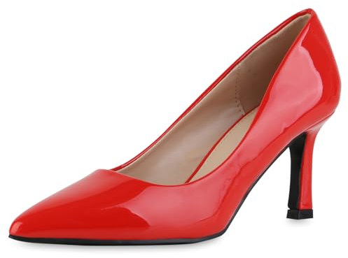 VAN HILL Damen Spitze Pumps Stiletto Lack Klassisch Schuhe 216479 Rot Lack 36